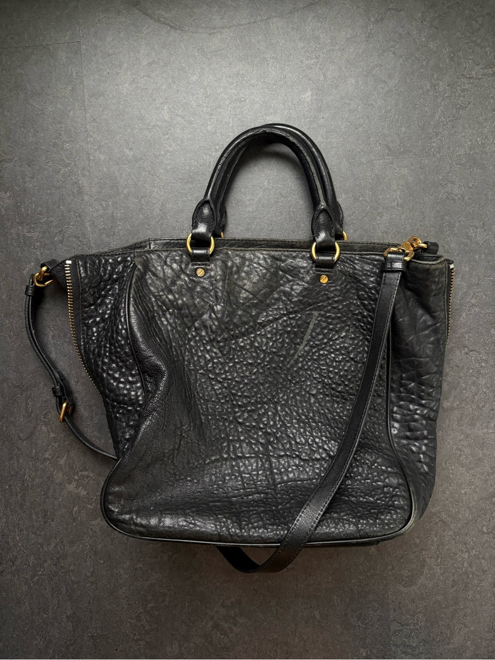 Marc by Marc Jacobs Black Leather Tote with Gold Hardware - Picture 3 of 6